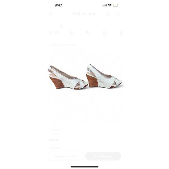 Ugg Hazel Cream Denim Slingback Wedge Heel Size 7 Women’s Peep Toe - Picture 4 of 7